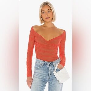 Lovers and Friends Timber Bodysuit in Coral Red, worn 1x to drinks/dinner